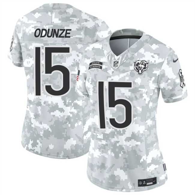 Women%27s Chicago Bears #15 Rome Odunze 2024 F.U.S.E Arctic Camo Salute To Service Limited Stitched Jersey Dzhi->chicago bears->NFL Jersey